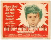 8p031 BOY WITH GREEN HAIR TC '48 huge headshot of Dean Stockwell, a kid who wants to end war!