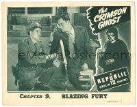 8p422 CRIMSON GHOST chapter 9 LC '46 Republic crime serial, Clayton Moore handcuffed to chair!