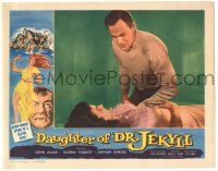8p433 DAUGHTER OF DR JEKYLL LC '57 Edgar Ulmer, John Agar glares at Gloria Talbott laying in bed!