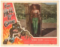 8p499 FROM HELL IT CAME LC '57 wacky image of zombified guy standing in coffin!