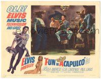 8p504 FUN IN ACAPULCO LC #7 '63 Elvis Presley laughing at bar with three guys in sombreros!