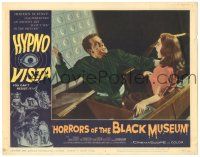 8p570 HORRORS OF THE BLACK MUSEUM LC #4 '59 guy w/ knife attacks screaming Shirley Anne Field!