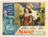 8p658 MACAO LC #1 '52 Josef von Sternberg, image of Robert Mitchum & sexy Jane Russell!