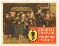 8p685 MODERN TIMES LC R60s great image of Charlie Chaplin with cop & crowd!
