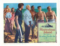 8p701 MYSTERIOUS ISLAND LC '61 Ray Harryhausen, Herbert Lom as Captain Nemo & cast on beach!