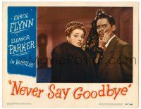 8p707 NEVER SAY GOODBYE LC '46 pretty Eleanor Parker in fur coat squeezes Errol Flynn's face!