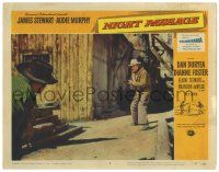 8p712 NIGHT PASSAGE LC #2 '57 James Stewart holds Dan Duryea at gunpoint in street!