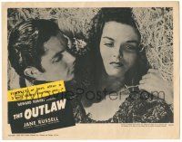 8p735 OUTLAW LC R50 best close up of sexy Jane Russell in hay w/Jack Buetel, Howard Hughes!