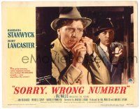 8p849 SORRY WRONG NUMBER LC #7 '48 policeman arrests Burt Lancaster on phone at movie's climax!