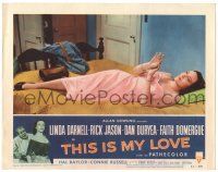 8p906 THIS IS MY LOVE LC #4 '54 image of sexy Linda Darnell sprawled out on bed!