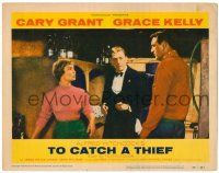 8p923 TO CATCH A THIEF LC #4 '55 Cary Grant, Brigitte Auber & guy in wine cellar, Alfred Hitchcock