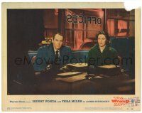 8p988 WRONG MAN LC #8 '57 Henry Fonda & Vera Miles, Alfred Hitchcock directed!