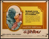8s012 ABOMINABLE DR. PHIBES 1/2sh '71 great image of hideous Vincent Price & Virginia North!