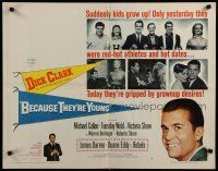 8s048 BECAUSE THEY'RE YOUNG style B 1/2sh '60 portrait image of young Dick Clark, Tuesday Weld