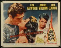 8s166 FIRE DOWN BELOW style A 1/2sh '57 sexy Rita Hayworth, Robert Mitchum & Jack Lemmon!