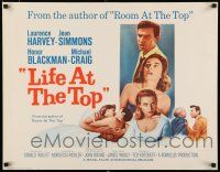 8s255 LIFE AT THE TOP 1/2sh '66 art of Laurence Harvey with sexy Jean Simmons & Honor Blackman!