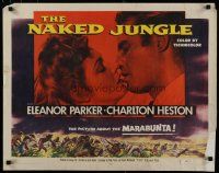 8s287 NAKED JUNGLE 1/2sh '54 romantic close up of Charlton Heston & Eleanor Parker about to kiss!