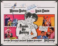 8s314 PROMISE HER ANYTHING 1/2sh '66 art of Warren Beatty w/fingers crossed & pretty Leslie Caron!