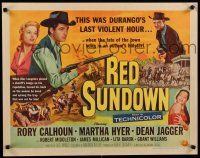8s323 RED SUNDOWN style A 1/2sh '56 great western art of Rory Calhoun, Martha Hyer & Dean Jagger!