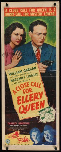 8s502 CLOSE CALL FOR ELLERY QUEEN insert '42 William Gargan, Margaret Lindsay, shiver w/suspense!
