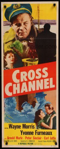 8s511 CROSS CHANNEL insert '55 film noir, close-up image of sailor Wayne Morris, Yvonne Furneaux