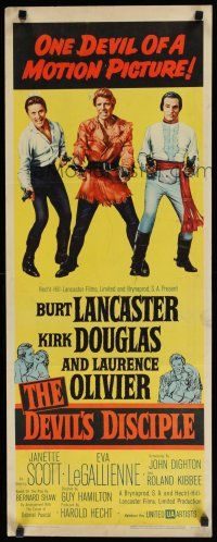 8s532 DEVIL'S DISCIPLE insert '59 Burt Lancaster, Kirk Douglas & Laurence Olivier with two guns!