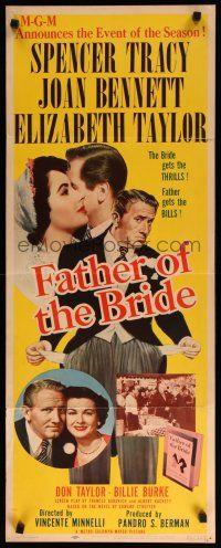 8s550 FATHER OF THE BRIDE insert '50 Liz Taylor in wedding gown & broke Spencer Tracy!