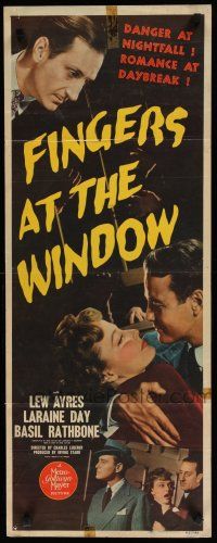 8s554 FINGERS AT THE WINDOW insert '42 Lew Ayres & Laraine Day, Basil Rathbone!