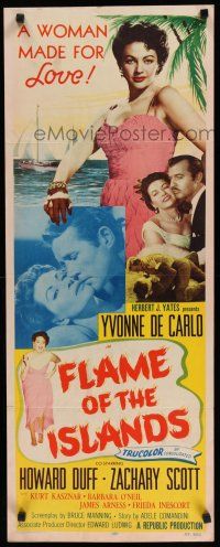8s558 FLAME OF THE ISLANDS insert '55 Yvonne De Carlo kissing Howard Duff & in sexy dress!