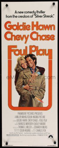 8s562 FOUL PLAY insert '78 wacky Lettick art of Goldie Hawn & Chevy Chase, screwball comedy!