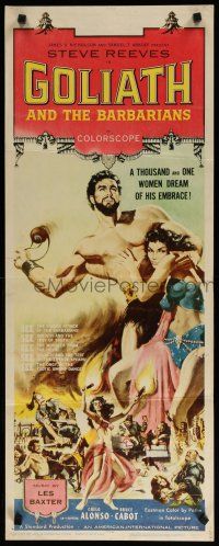 8s572 GOLIATH & THE BARBARIANS insert '59 art of Steve Reeves with sexy Chelo Alonso!