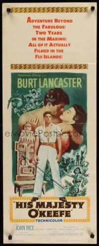 8s585 HIS MAJESTY O'KEEFE insert '54 artwork of Burt Lancaster & sexy Joan Rice in Fiji!