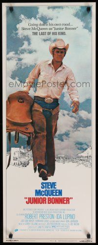 8s616 JUNIOR BONNER insert '72 full-length rodeo cowboy Steve McQueen carrying saddle!