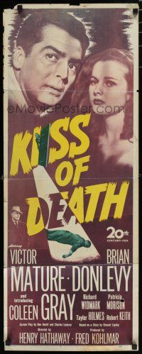 8s626 KISS OF DEATH insert '47 Victor Mature, Brian Donlevy, Coleen Gray, film noir classic!
