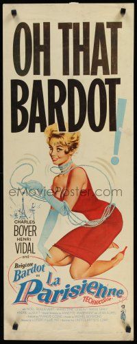 8s628 LA PARISIENNE insert '58 great sexy artwork of Brigitte Bardot in red dress!