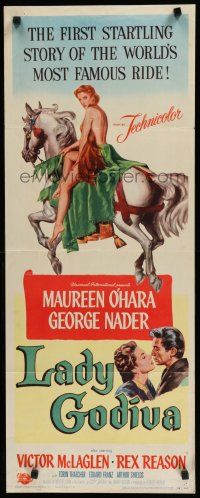 8s630 LADY GODIVA insert '55 artwork of super sexy naked Maureen O'Hara on horseback!