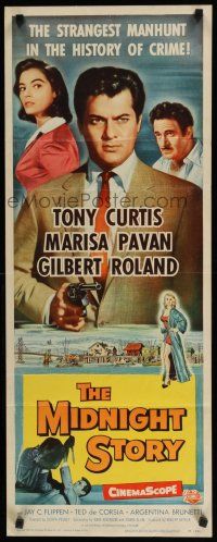 8s672 MIDNIGHT STORY insert '57 Tony Curtis in strangest San Francisco manhunt in crime history!