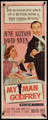 8s693 MY MAN GODFREY insert '57 close up artwork of June Allyson & butler David Niven!