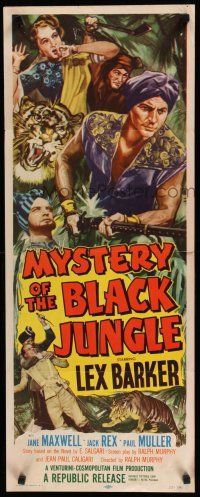 8s695 MYSTERY OF THE BLACK JUNGLE insert '55 art of Lex Barker w/rifle by tiger hunting in India!