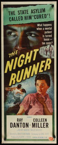 8s706 NIGHT RUNNER insert '57 art of crazed Ray Danton, are mental patients turned loose too soon!