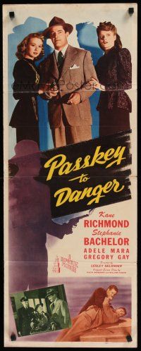 8s724 PASSKEY TO DANGER insert '46 Kane Richmond, Bachelor, Adele Mara, cool shadow w/gun image!