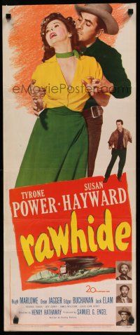 8s736 RAWHIDE insert '51 Tyrone Power & pretty Susan Hayward in western action!