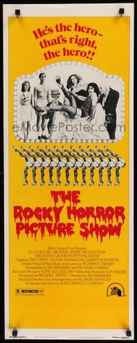 8s745 ROCKY HORROR PICTURE SHOW insert '75 wacky image of 'the hero' Tim Curry & cast!