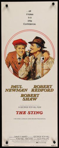 8s790 STING insert '74 best artwork of con men Paul Newman & Robert Redford by Richard Amsel!