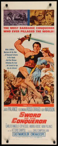 8s800 SWORD OF THE CONQUEROR insert '62 great art of Jack Palance as barbarian holding sexy girl!