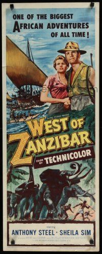 8s835 WEST OF ZANZIBAR insert '54 Anthony Steel, Sheila Sim, safari adventure, elephants!