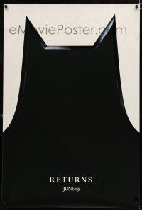 8t087 BATMAN RETURNS dated teaser DS 1sh '92 cool image of batman's cowl!