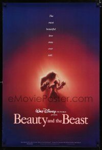 8t092 BEAUTY & THE BEAST DS 1sh '91 Walt Disney cartoon classic, great romantic dancing image!