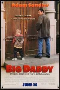 8t101 BIG DADDY advance DS 1sh '99 great image of Adam Sandler & kid relieving themselves on door!