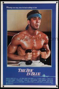 8t129 BOY IN BLUE 1sh '85 close up of barechested Nicolas Cage working out as Ned Hanlan!